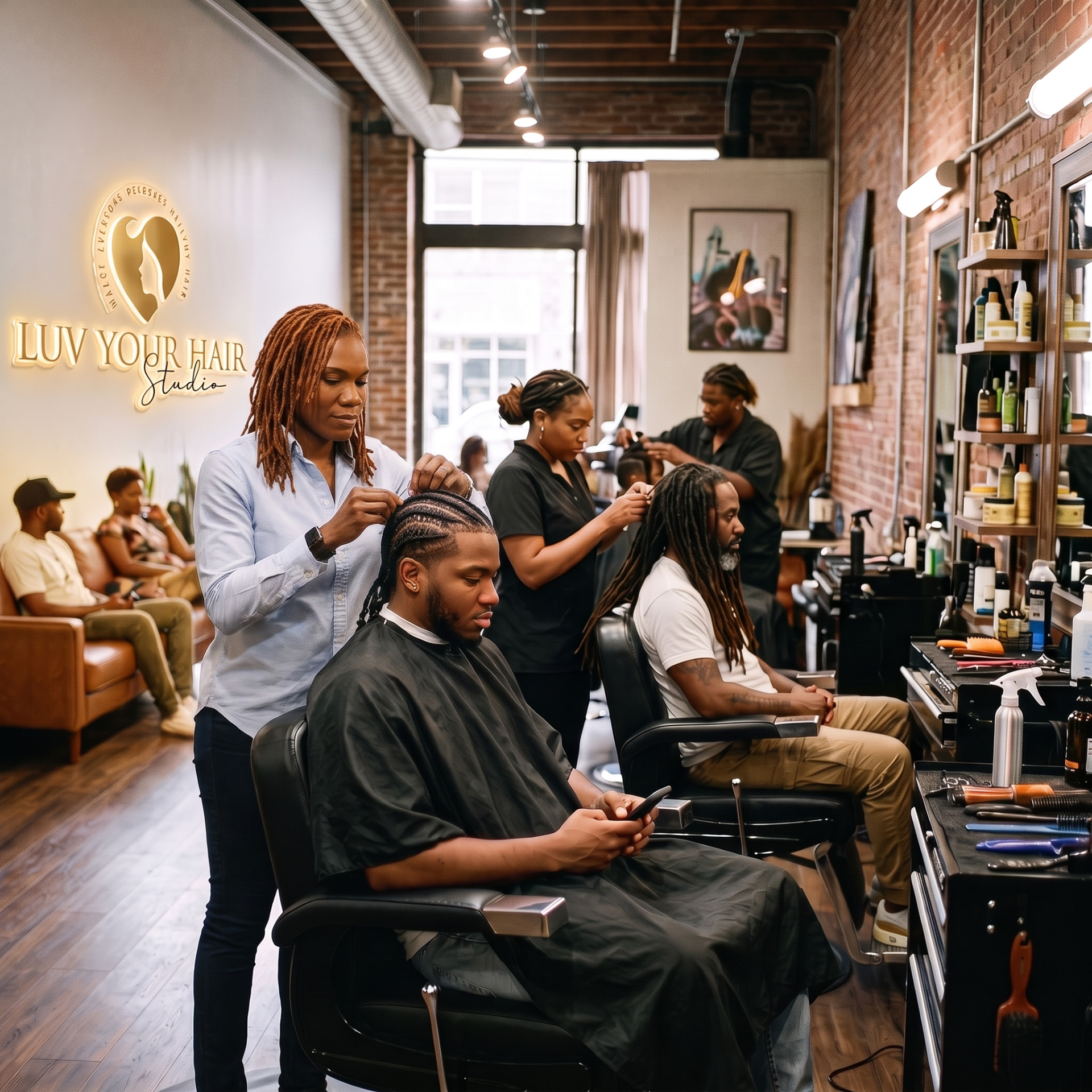 Men's cornrow braids and locs at Luv Your Hair Studio in Atlanta